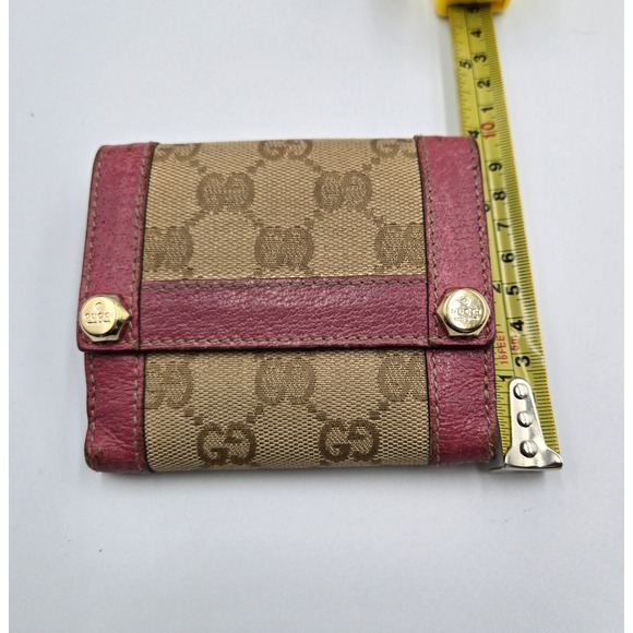 Gucci GG Canvas Pink Leather Trim Trifold Wallet Small Preowned Designer - Picture 8 of 11